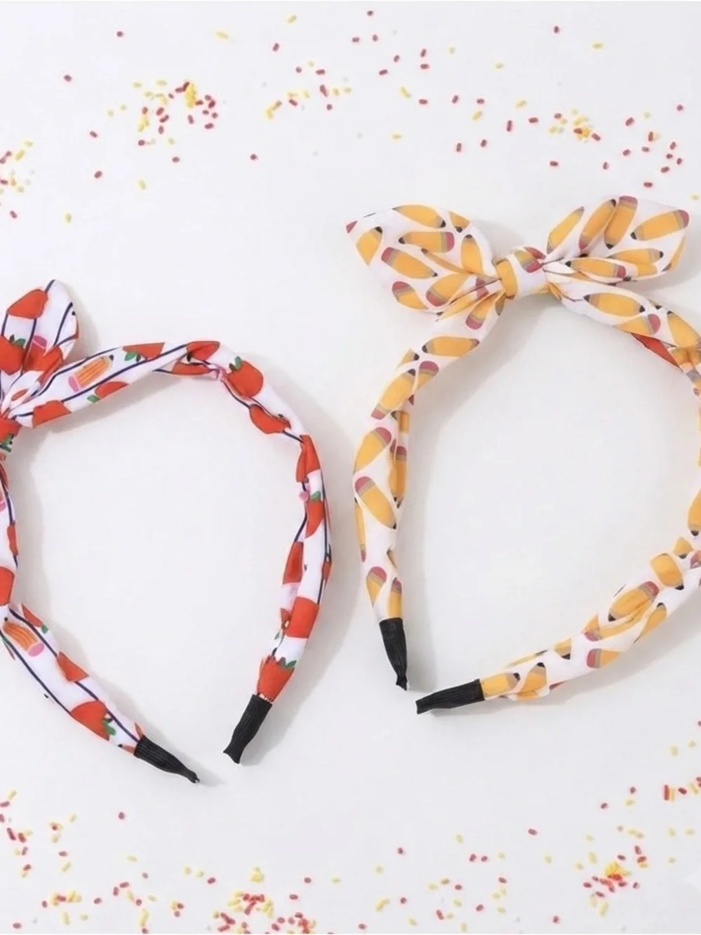 Back to School Bow Headband for Girls, Apple and Pencil Print Knot Hair Accessor